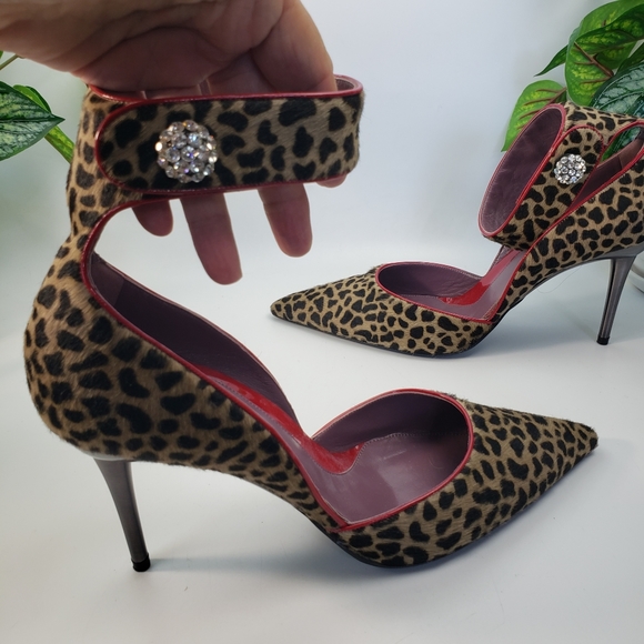Baldan Fur Leopard Stiletto w/ Ankle Strap and Rhinstones - Mobwife 39/8.5 - Picture 4 of 15